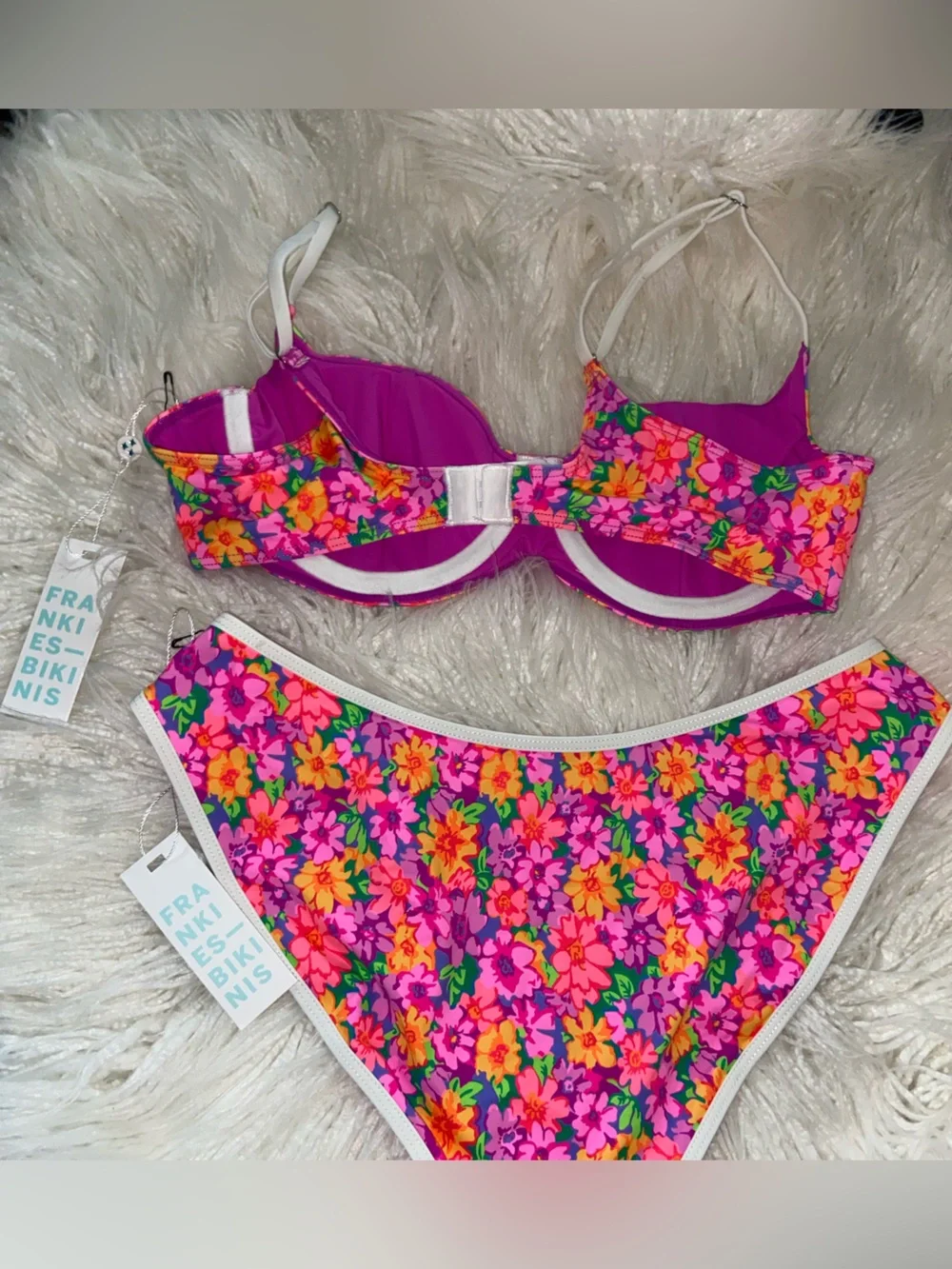 Frankie's Bikinis Pink Floral Underwire Bikini Set, bottom L -Top M